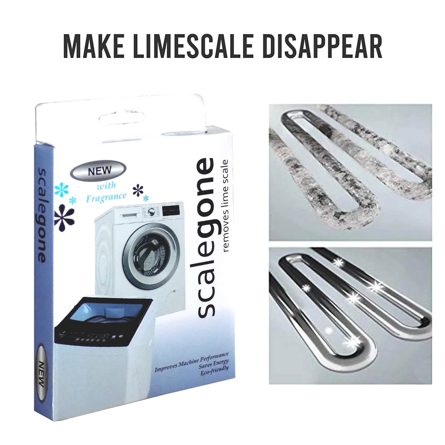 Comparison of washing machine drum before and after using descaling powder.