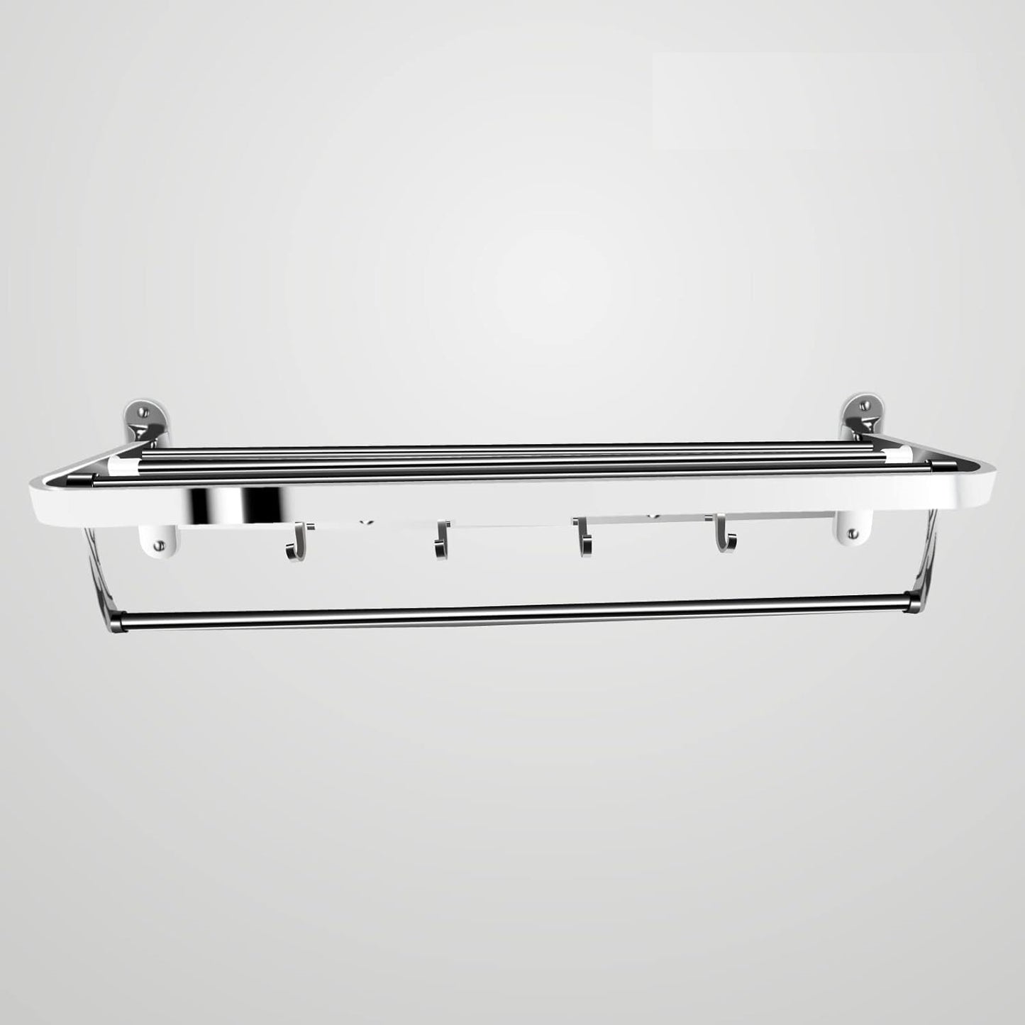 Stainless steel towel rack mounted in a modern bathroom