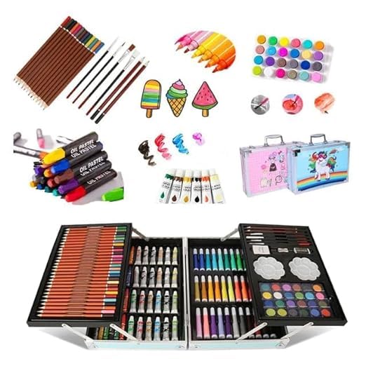 145 pcs Unicorn Color Set Artist Colour Set -Unicorn Color Box with Multiple Coloring Kit, Professional Drawing Color Pencils, Oil Pastel, Sketches