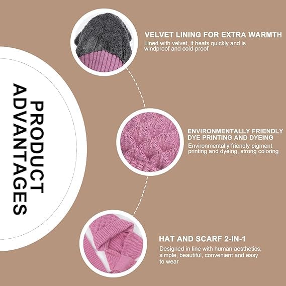 Winter Cap for Women Woolen Cap with Mufflers for Women, Knitted Woolen Muffler for Women & Girls Muffler Woolen Cap, Stylish Woolen Caps for Women Winter Wear Scarf