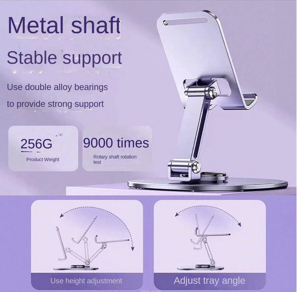 Phone Stand, 360°Rotation Height Adjustable Phone Holder for Desk, Thick Case Friendly Foldable Portable Metal Base Stand Compatible with All Mobile Phone 4-10"