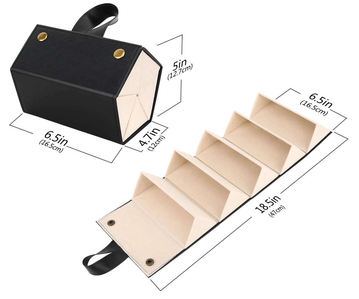 Decawall Sunglasses Organizer with 5 Slots, Travel Glasses Case Storage Portable Sunglasses Storage Case Bag Foldable Eyeglasses Holder Box Eyewear Display Containers for Women Men, Black