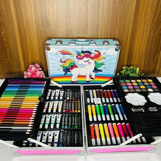 145 pcs Unicorn Color Set Artist Colour Set -Unicorn Color Box with Multiple Coloring Kit, Professional Drawing Color Pencils, Oil Pastel, Sketches
