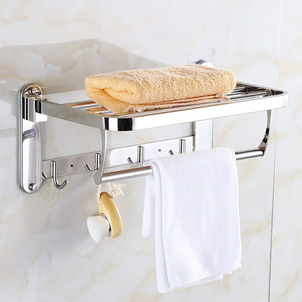 1.5 feet Stainless Steel Folding Towel Rack | Towel Stand | Towel Hanger | Towel Holder | Rack Shelf | Bathroom Accessories-(Round) (18 INCH) - Decawall
