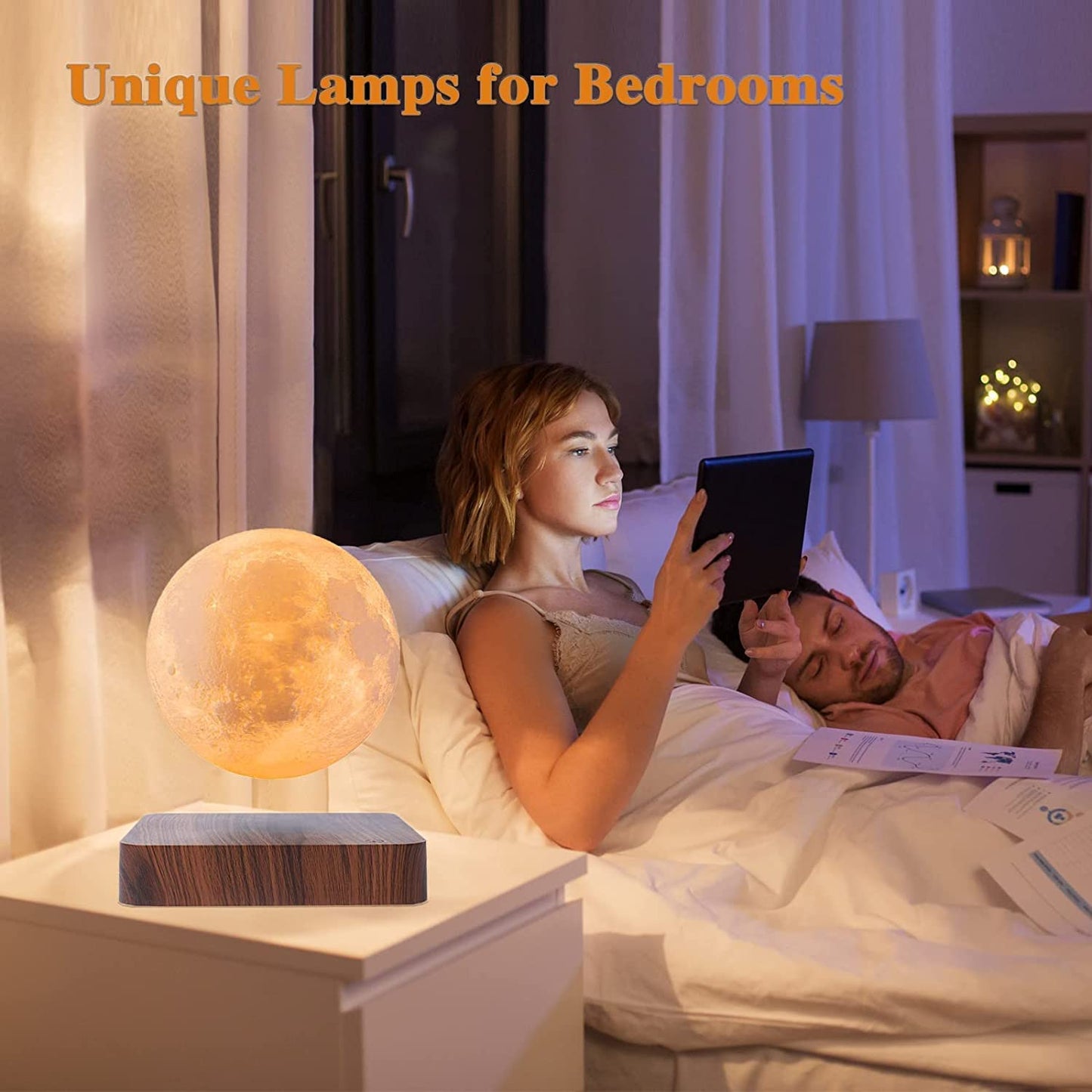 Decawall Magnetic Levitating Moon Lamp – 3-Color Dimmable LED Night Light with Wooden Base | Floating Moon Light for Home & Office Decor
