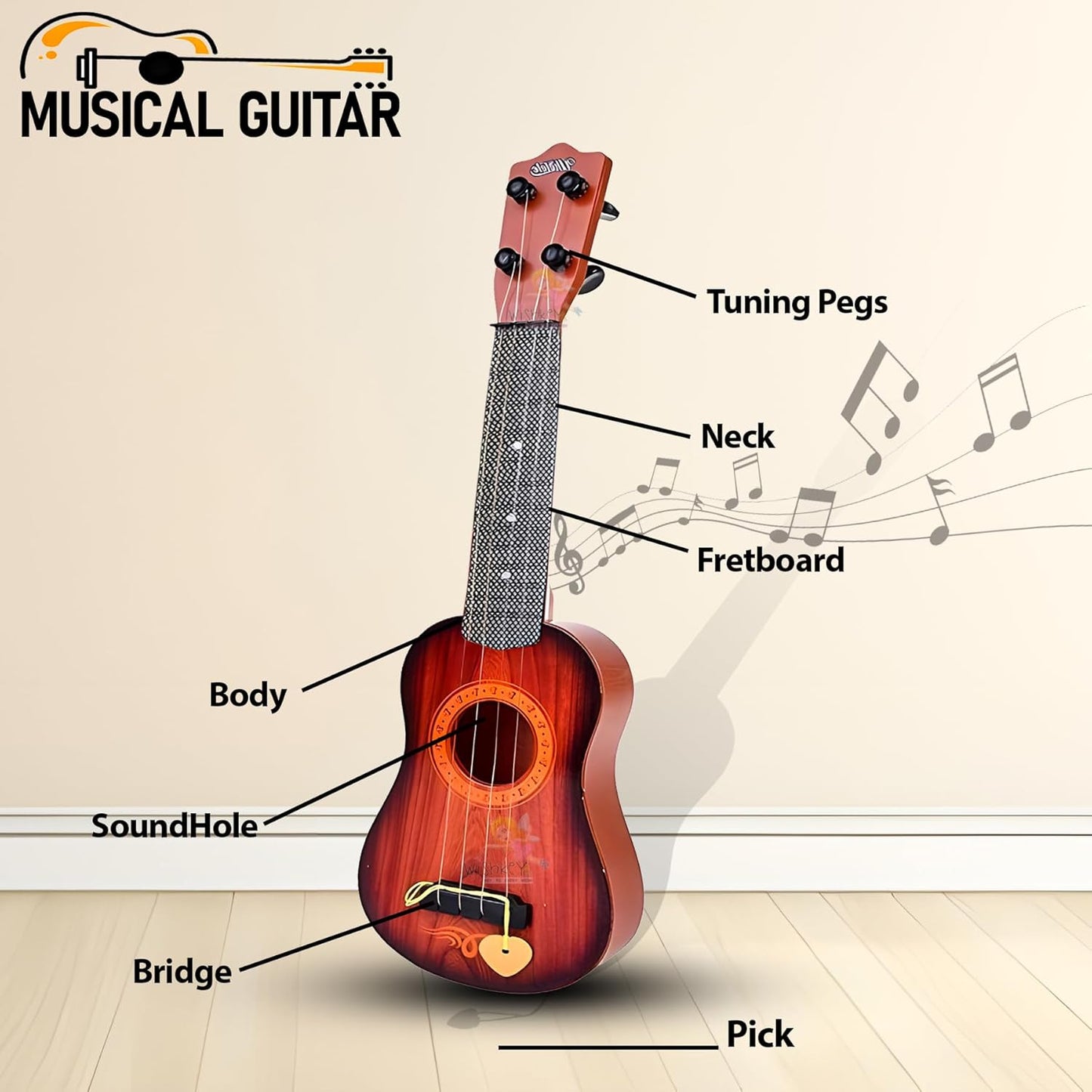 Child playing with the educational guitar toy