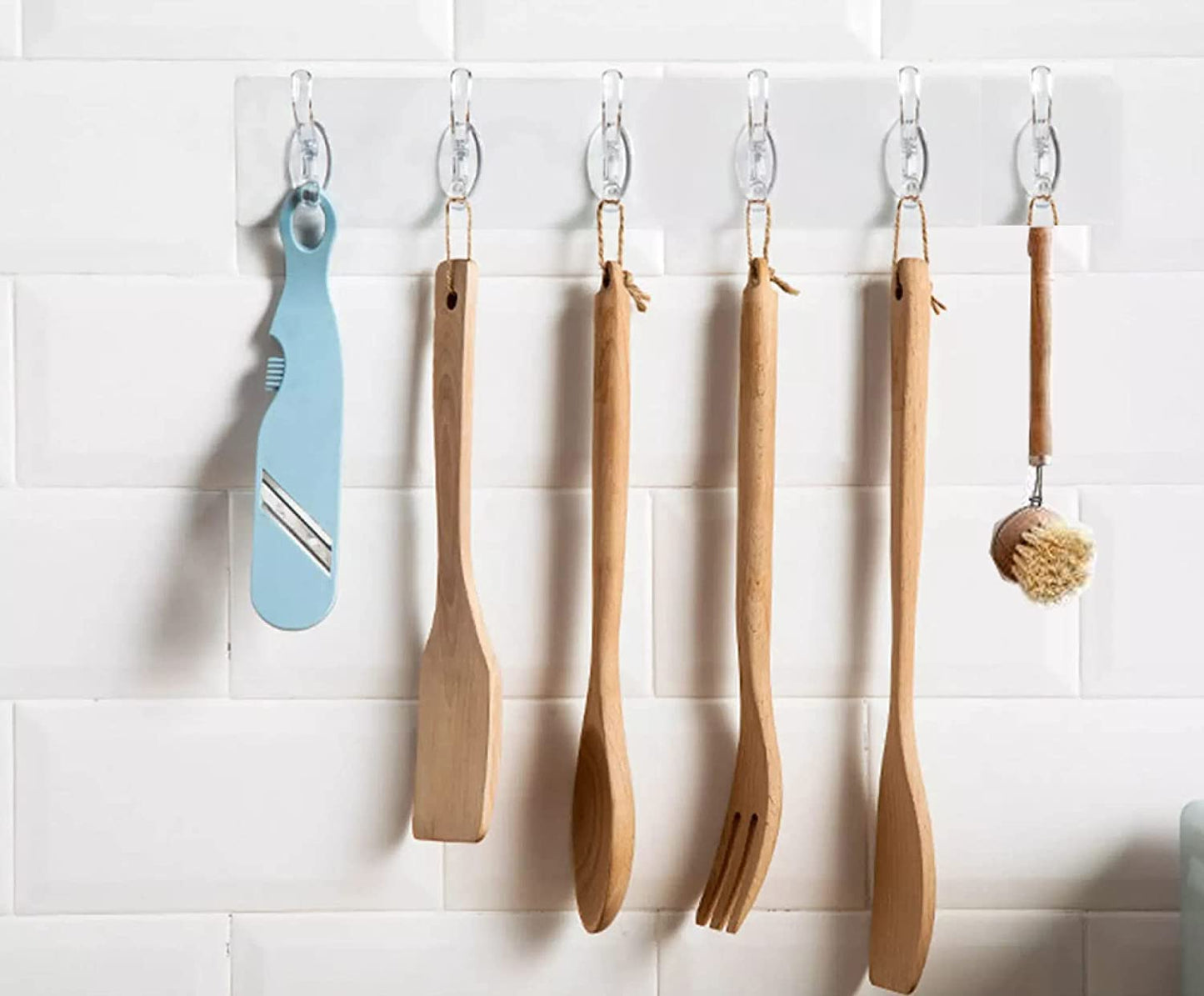 Heavy-duty adhesive hooks supporting multiple items