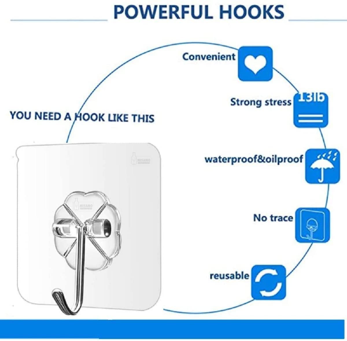 Strong adhesive wall hooks for heavy items