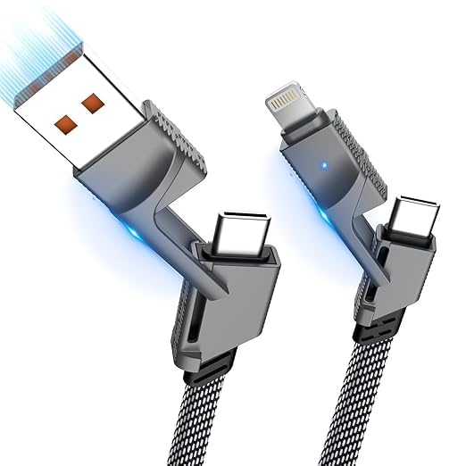 4-in-1 metal flat braided cable with multiple connectors