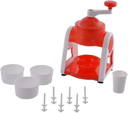Plastic Ice Gola Slush Maker Ice Snow Maker Machine for Kids Ice Crusher Kit Indoor Outdoor Manual Home with 3 Bowl 1 Glass 6 Sticks and 1 Dish