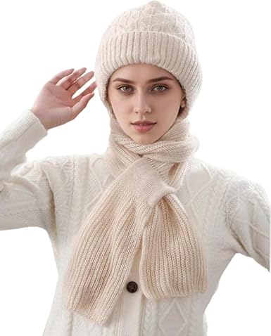 Winter Cap for Women Woolen Cap with Mufflers for Women, Knitted Woolen Muffler for Women & Girls Muffler Woolen Cap, Stylish Woolen Caps for Women Winter Wear Scarf