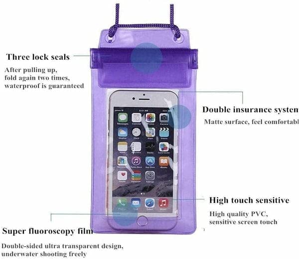 DECAWALL Waterproof Mobile Pouch – Transparent Touch-Sensitive Phone Cover with Lanyard for Swimming, Rain, Beach & Travel