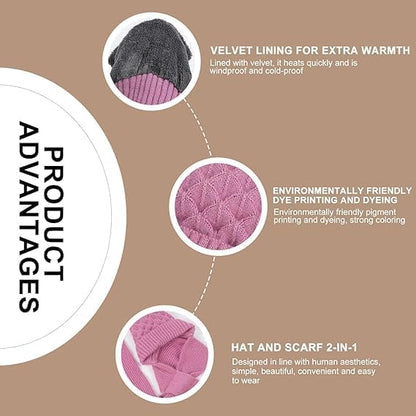 Winter Cap for Women Woolen Cap with Mufflers for Women, Knitted Woolen Muffler for Women & Girls Muffler Woolen Cap, Stylish Woolen Caps for Women Winter Wear Scarf