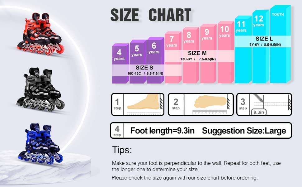 4 Wheel Inline Skates Skating Shoes for Boys and Girls Age 6 to 10 Years Liner Roller Skates for Kids Color Red, Size Medium