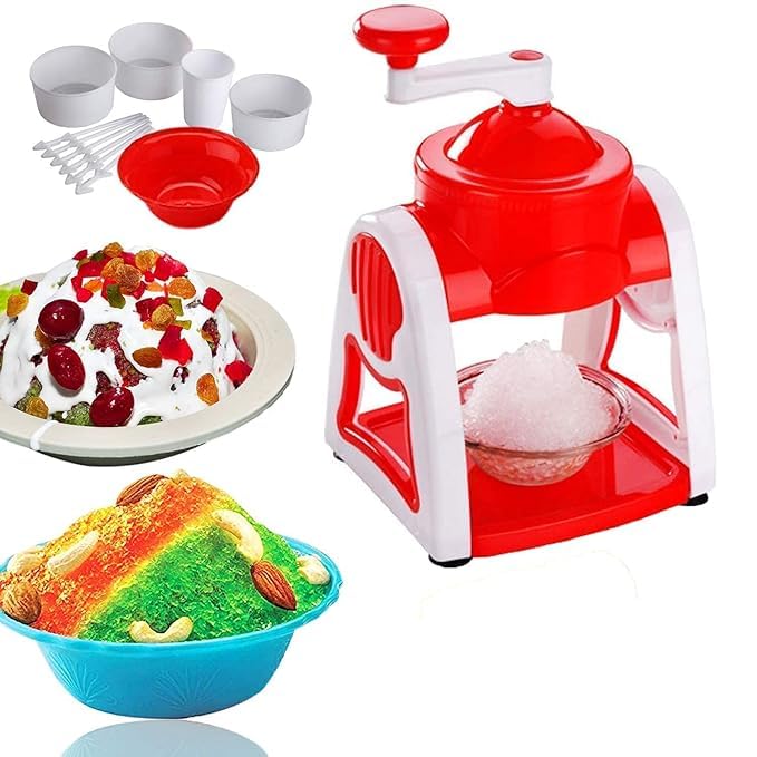 Plastic Ice Gola Slush Maker Ice Snow Maker Machine for Kids Ice Crusher Kit Indoor Outdoor Manual Home with 3 Bowl 1 Glass 6 Sticks and 1 Dish