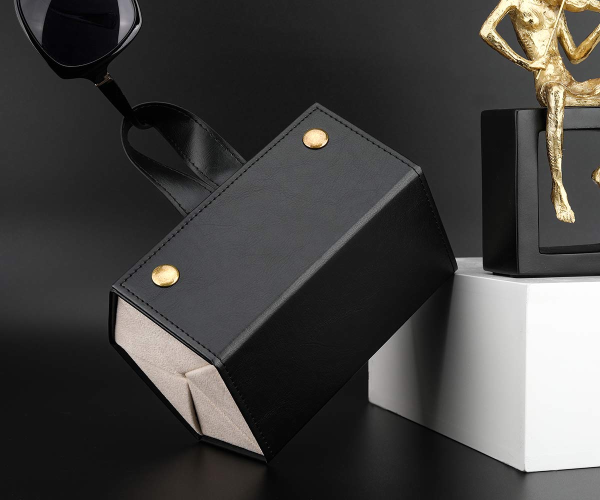 Decawall Sunglasses Organizer with 5 Slots, Travel Glasses Case Storage Portable Sunglasses Storage Case Bag Foldable Eyeglasses Holder Box Eyewear Display Containers for Women Men, Black