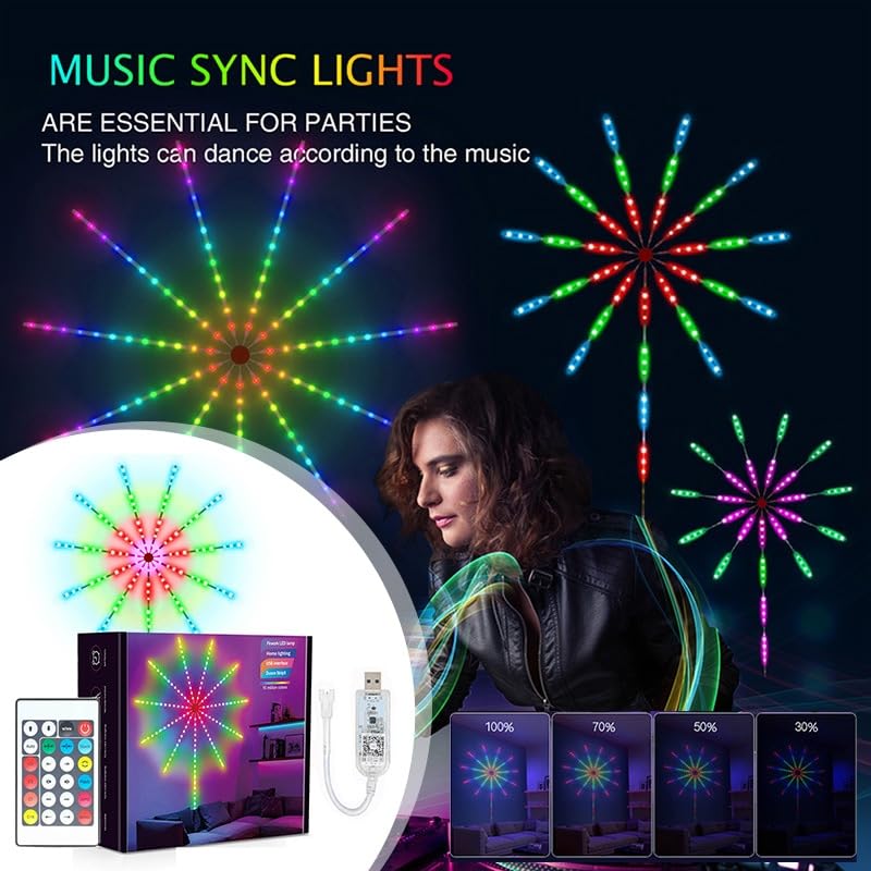Smart Firework LED Lights, USB Powered Indoor Firework Lights with Remote APP Control, 12Inch Led Strip Lights Room Decorations for Christmas