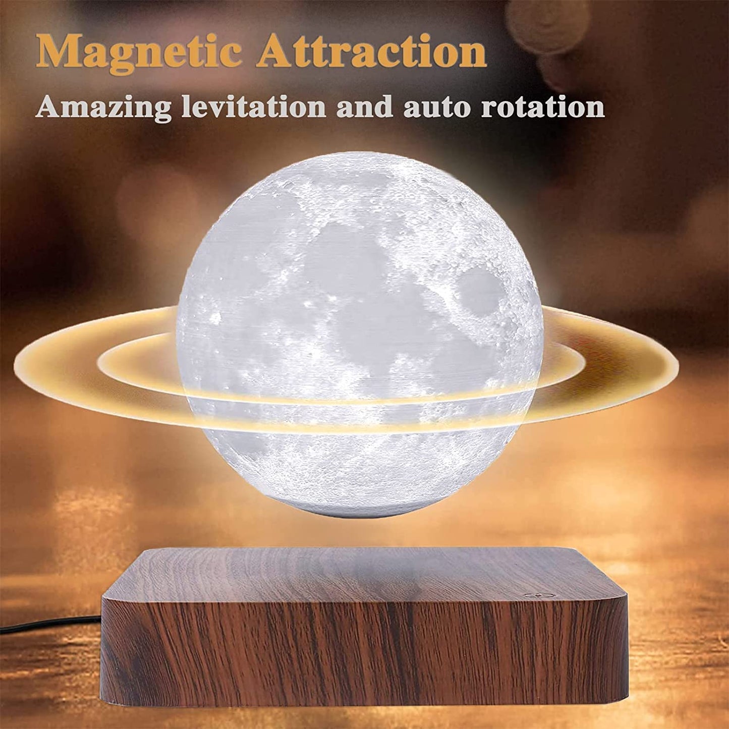 Decawall Magnetic Levitating Moon Lamp – 3-Color Dimmable LED Night Light with Wooden Base | Floating Moon Light for Home & Office Decor