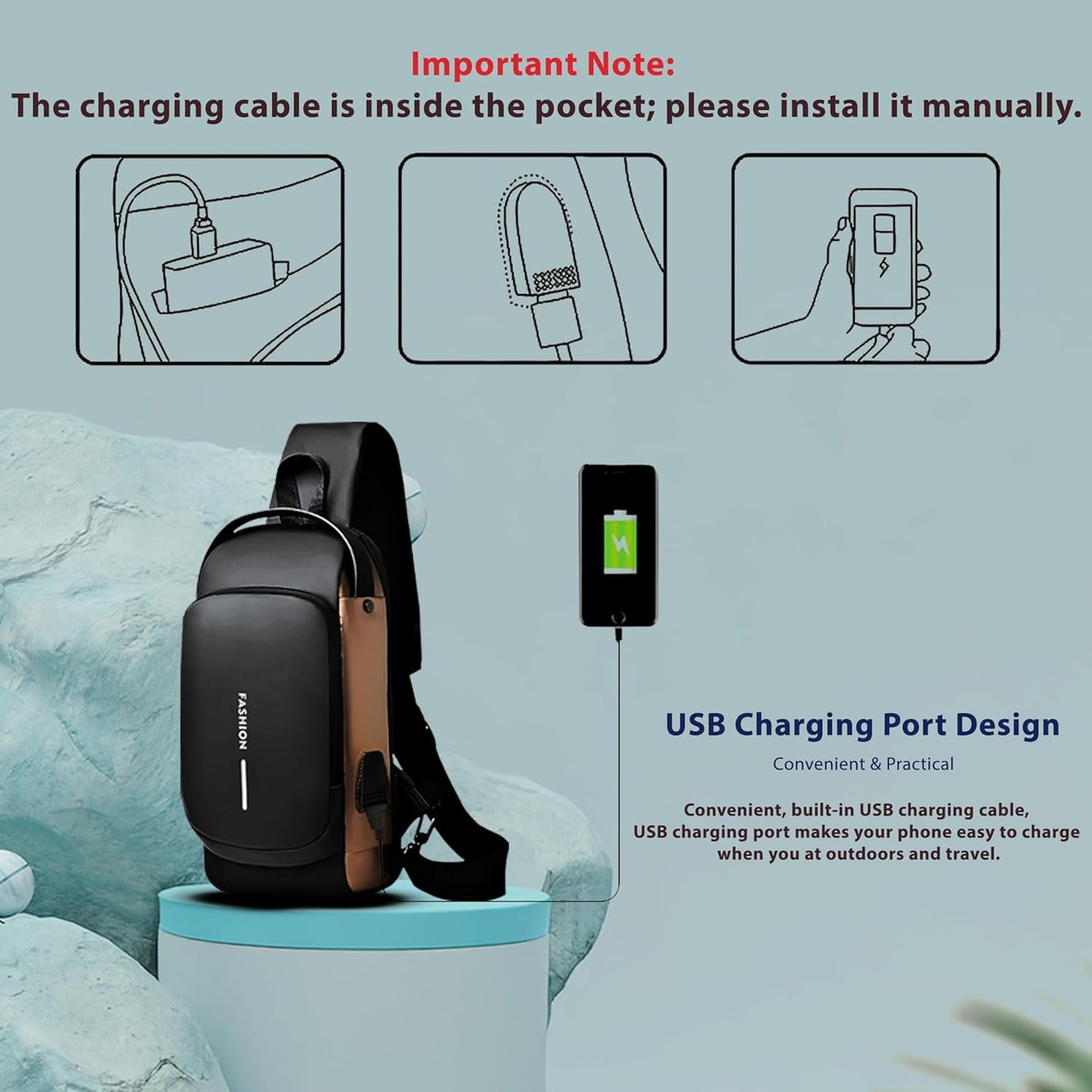 Decawall Anti‑Theft Waterproof Crossbody Sling Bag – USB Charging Port, Hidden Zippers, Durable Oxford Fabric for Men & Women