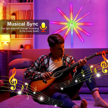 Smart Firework LED Lights, USB Powered Indoor Firework Lights with Remote APP Control, 12Inch Led Strip Lights Room Decorations for Christmas