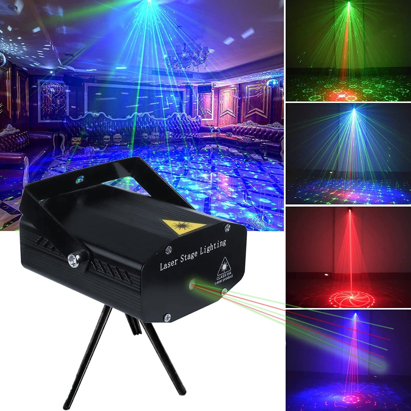Mini Laser Projector Stage Lighting Sound Activated Dot Design Laser Light for Party and Dj with Mini-Tripod Stand for Diwali, Wedding,..