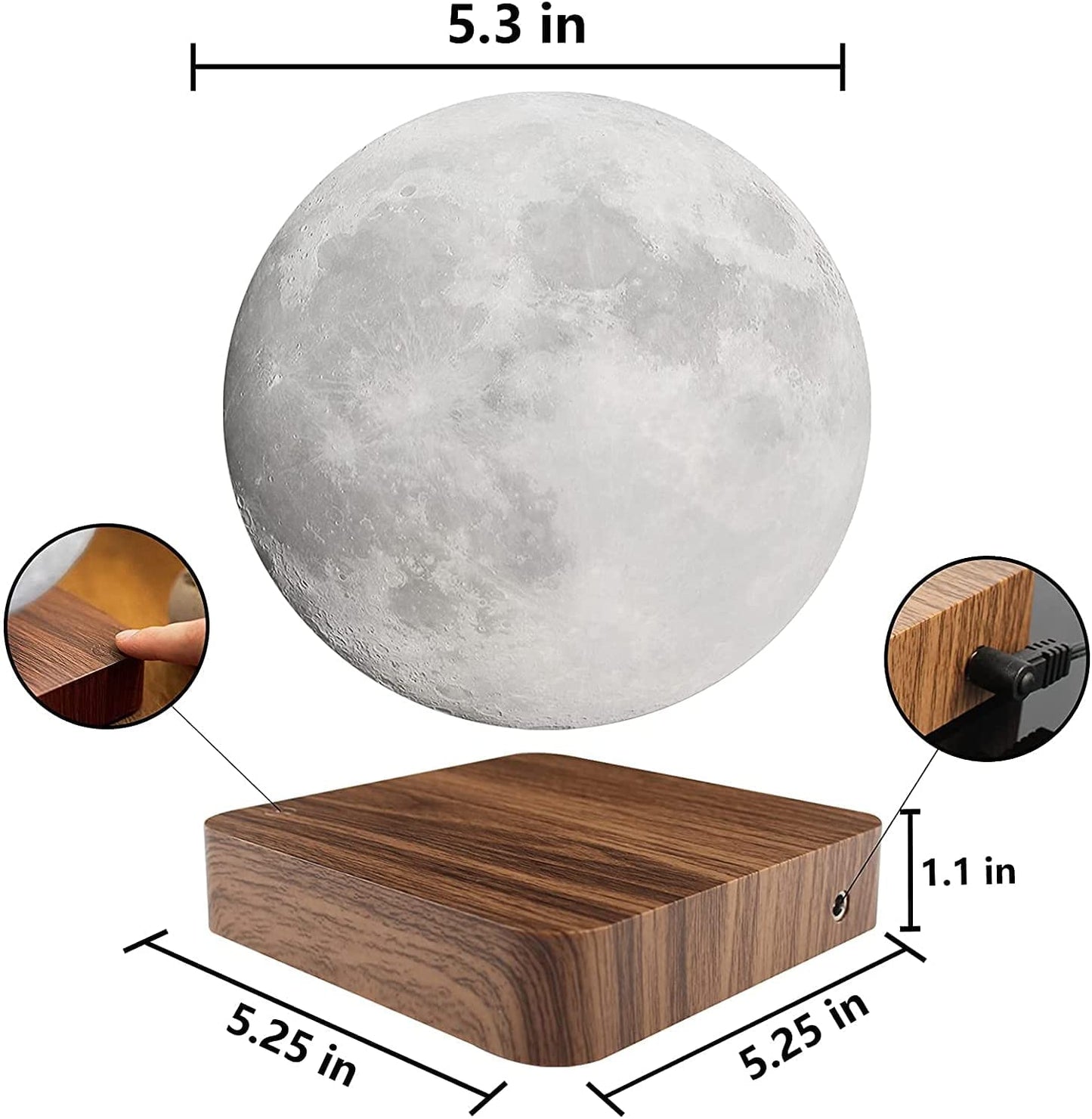 Decawall Magnetic Levitating Moon Lamp – 3-Color Dimmable LED Night Light with Wooden Base | Floating Moon Light for Home & Office Decor