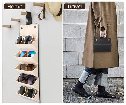 Decawall Sunglasses Organizer with 5 Slots, Travel Glasses Case Storage Portable Sunglasses Storage Case Bag Foldable Eyeglasses Holder Box Eyewear Display Containers for Women Men, Black
