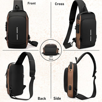Decawall Anti‑Theft Waterproof Crossbody Sling Bag – USB Charging Port, Hidden Zippers, Durable Oxford Fabric for Men & Women