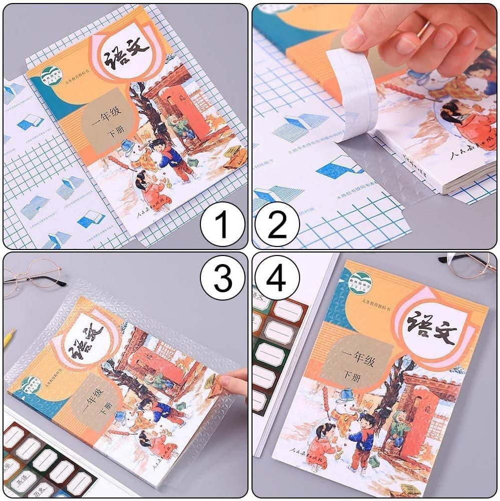 Adhesive side of transparent book cover for easy application