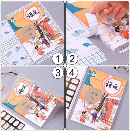 Adhesive side of transparent book cover for easy application