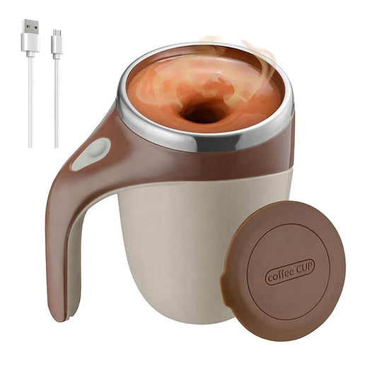 Automatic magnetic stirring coffee mug in brown with a 380 ml capacity, showcasing its sleek design.