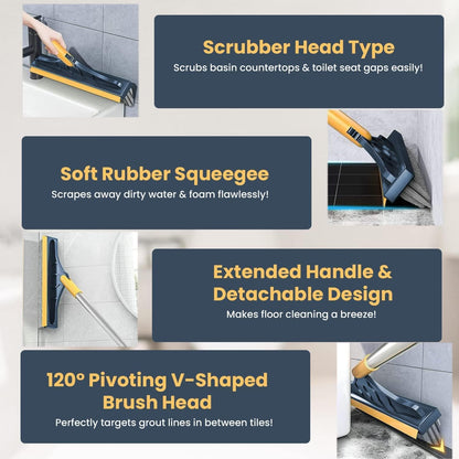 Bathroom brush scrubbing tiles and floor surfaces