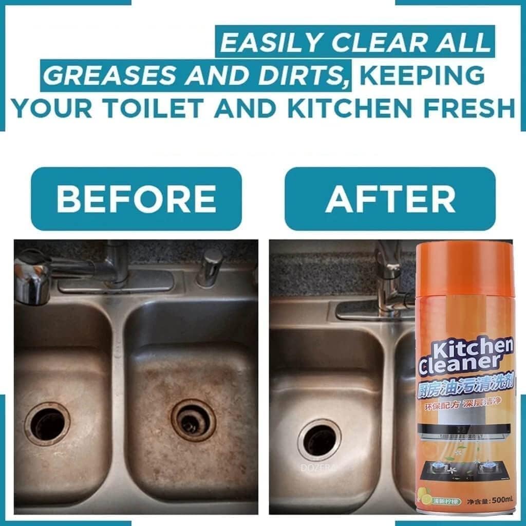 Before and after results of cleaning a greasy kitchen surface