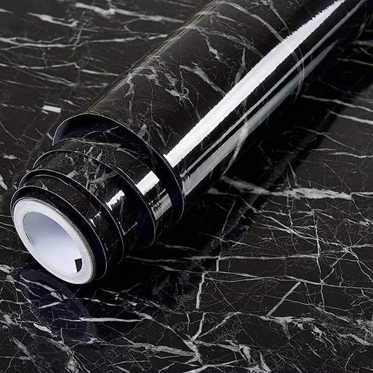 Black marble self-adhesive paper roll with matte finish