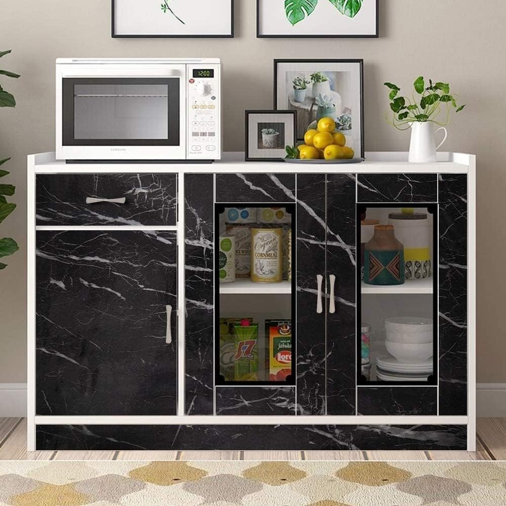 Black marble self-adhesive paper used on a kitchen countertop
