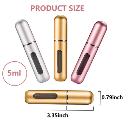 Close-up of Decawall perfume atomizer being refilled from a larger perfume bottle