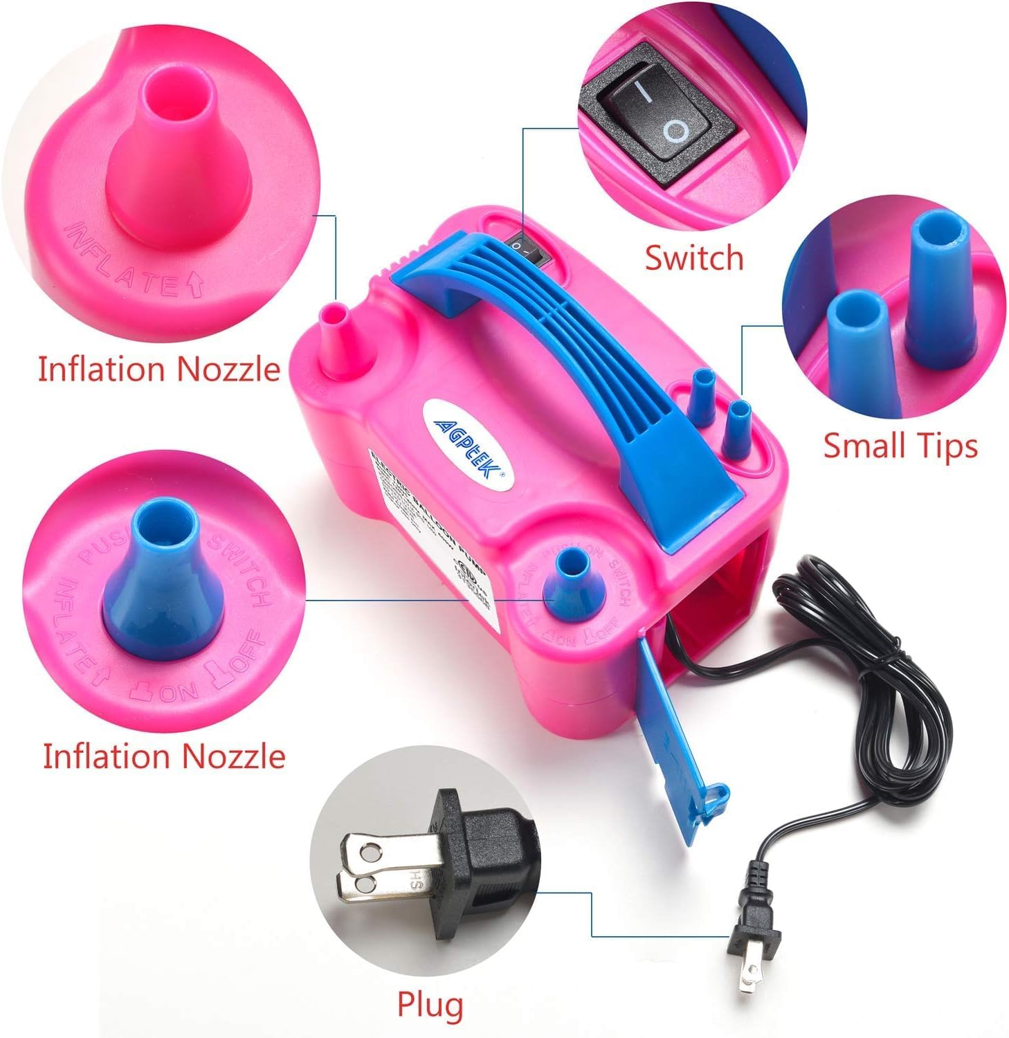 Close-up of two nozzles on the Electric Balloon Pump for efficient inflation