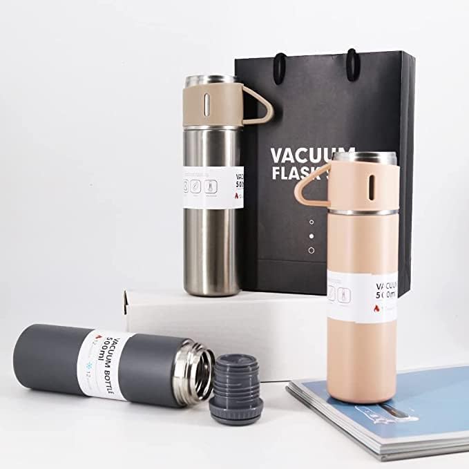 Close-up view of the DECAWALL 500ml stainless steel vacuum bottle with cup