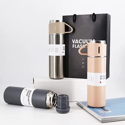 Close-up view of the DECAWALL 500ml stainless steel vacuum bottle with cup