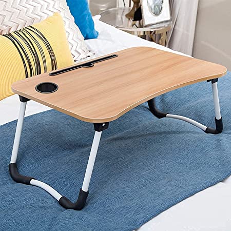 Close-up view of the DECAWALL Wooden Laptop Table showcasing the durable finish