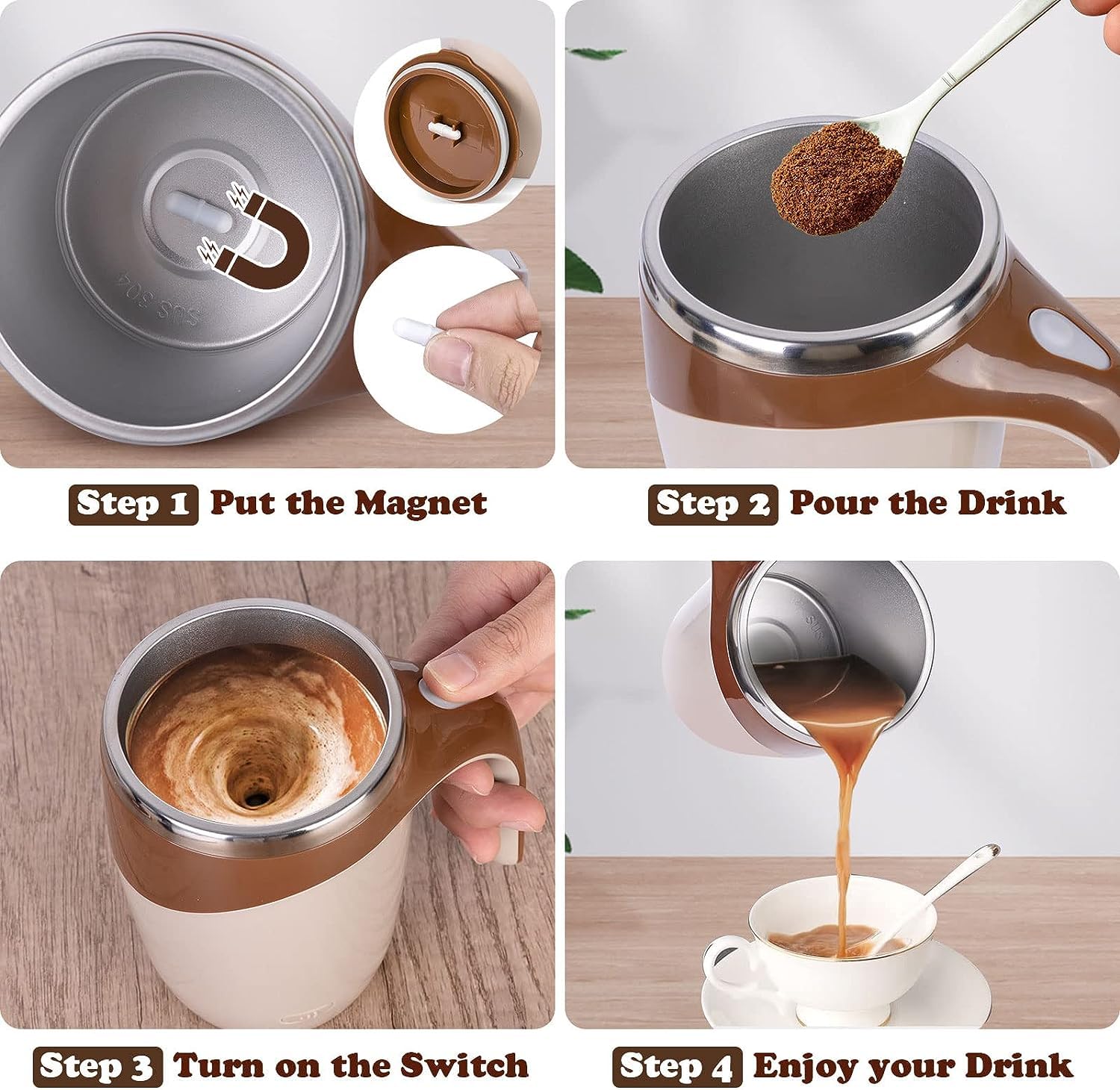 Compact and portable magnetic stirring mug, perfect for office and travel