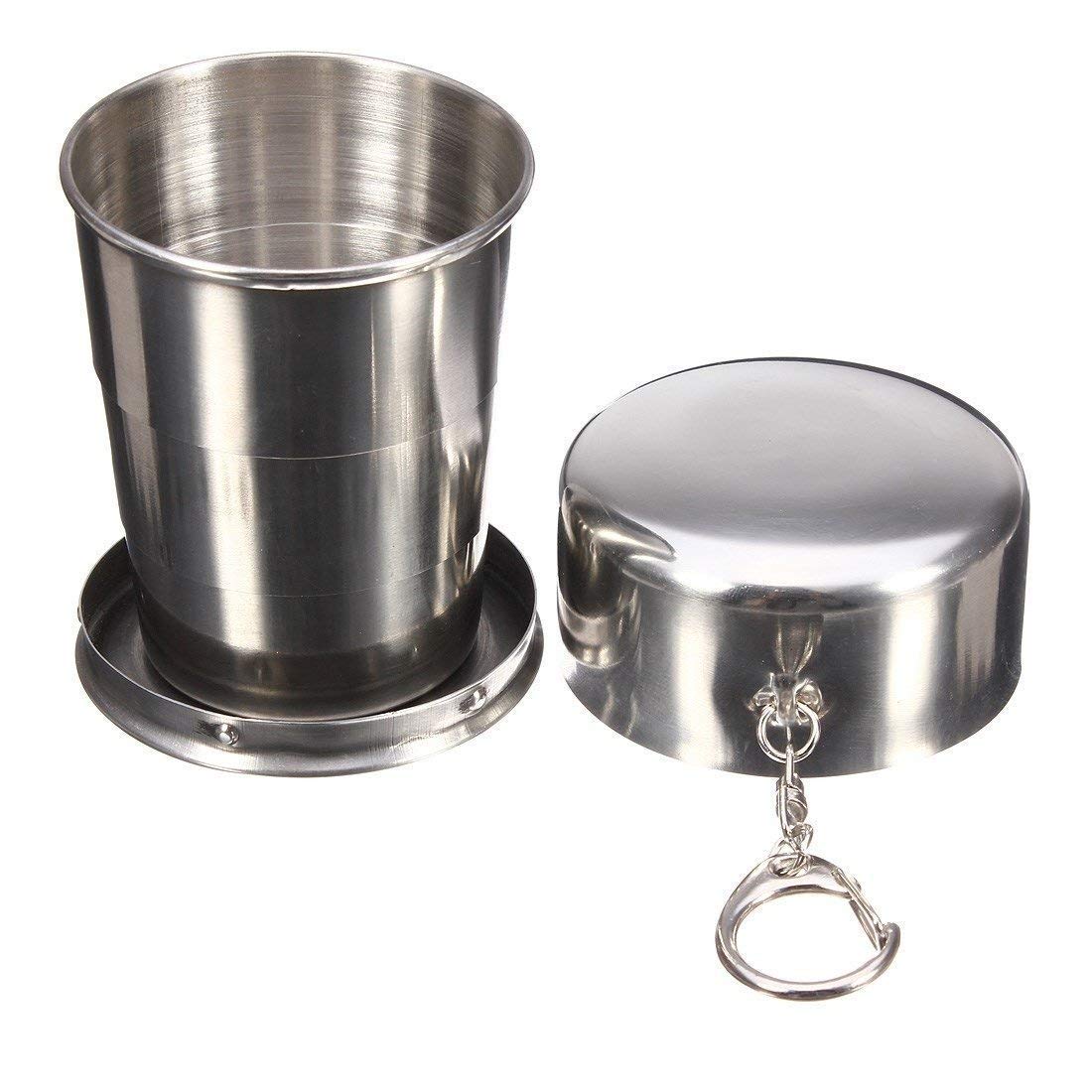 Comparison of the folded and expanded positions of the stainless steel camping mug