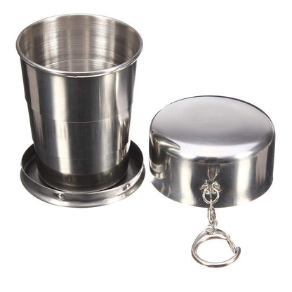 Comparison of the folded and expanded positions of the stainless steel camping mug