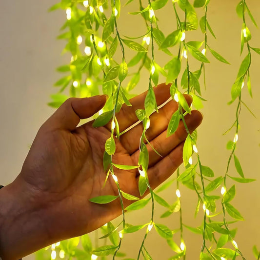 DECAWALL Artificial Vine Leaf Curtain LED String Lights – 200 Warm White LEDs with Remote Control