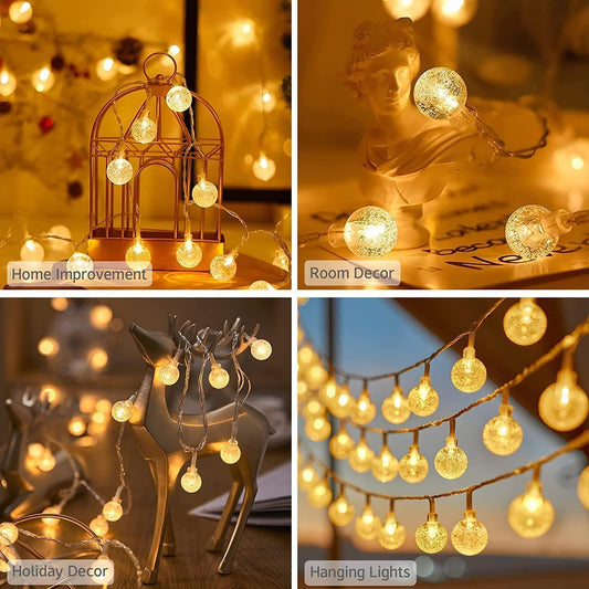 DECAWALL Crystal Bubble Ball String Light – 14 LEDs, 3M Warm White Fairy Globe Lights