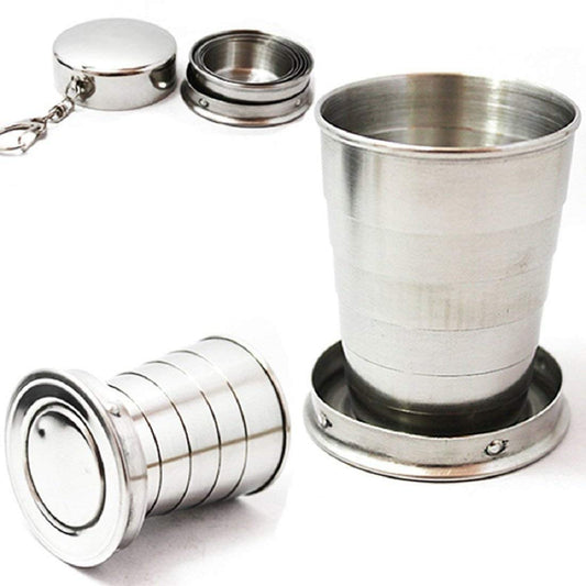 DECAWALL Stainless Steel Folding Camping Mug – Collapsible Travel Cup with Lid and Keychain