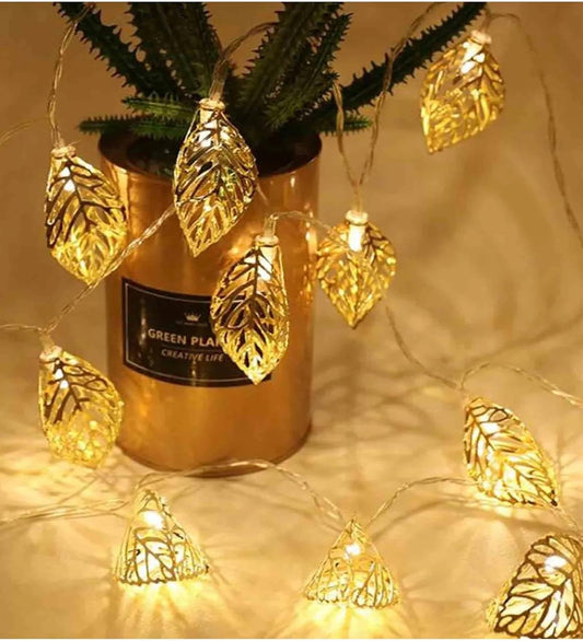 DECAWALL Tree Leaf Metal Decorative LED String Lights – Golden Glow for Indoor & Outdoor Decorations