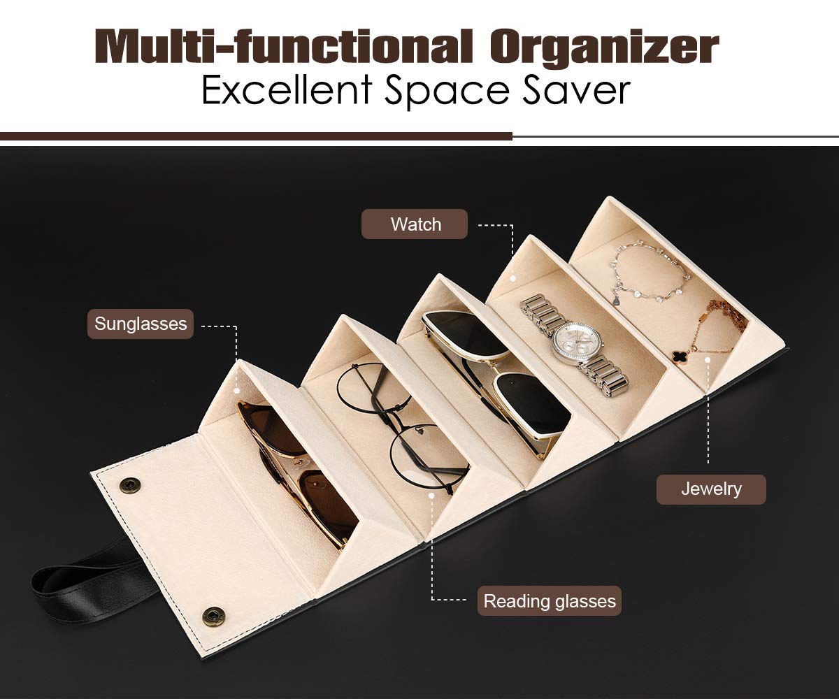 Decawall glasses storage case showing five compartments for sunglasses or eyeglasses