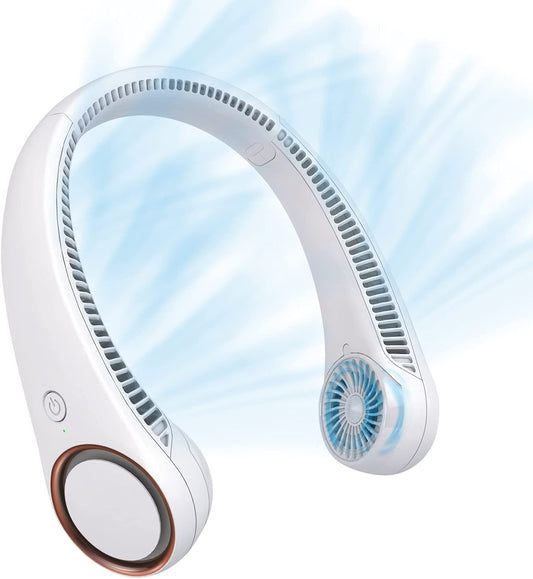 Decawall portable rechargeable neck fan in white color