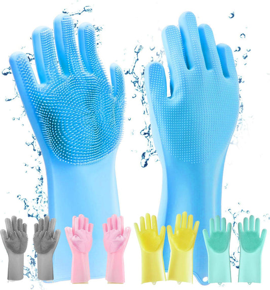 Decawall silicone dishwashing gloves for kitchen, pet grooming, and car cleaning, multi-colour set